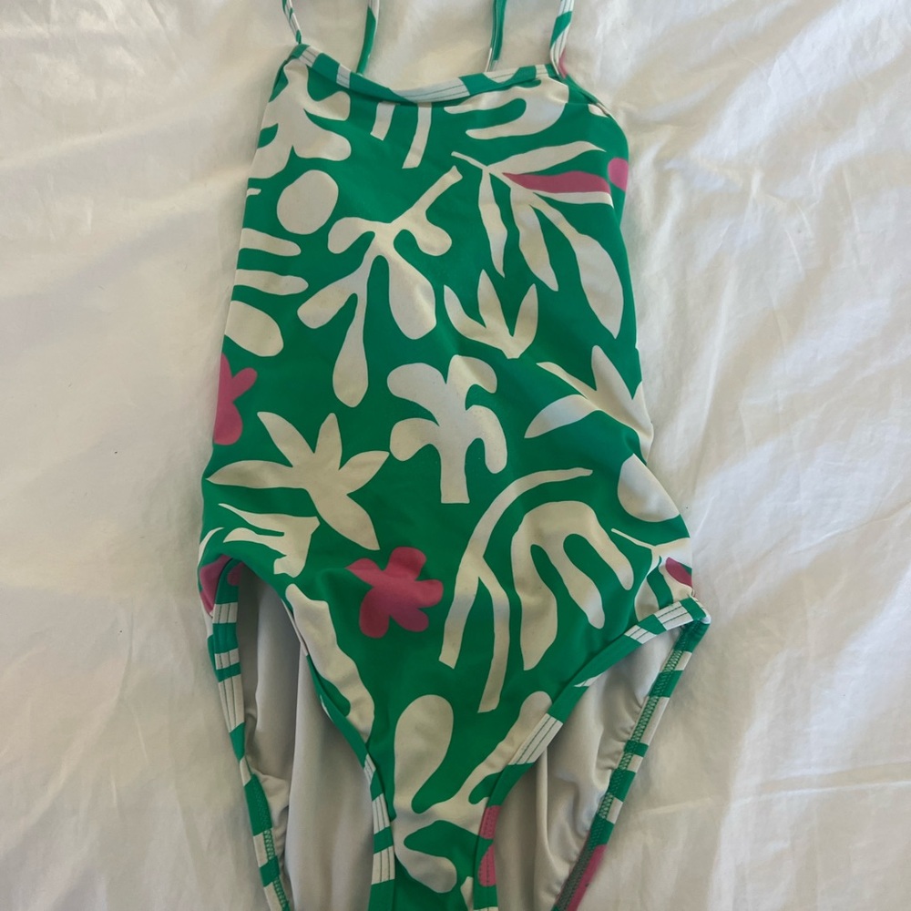 Hanna Andersson Green and Pink Kids Swim One Piece